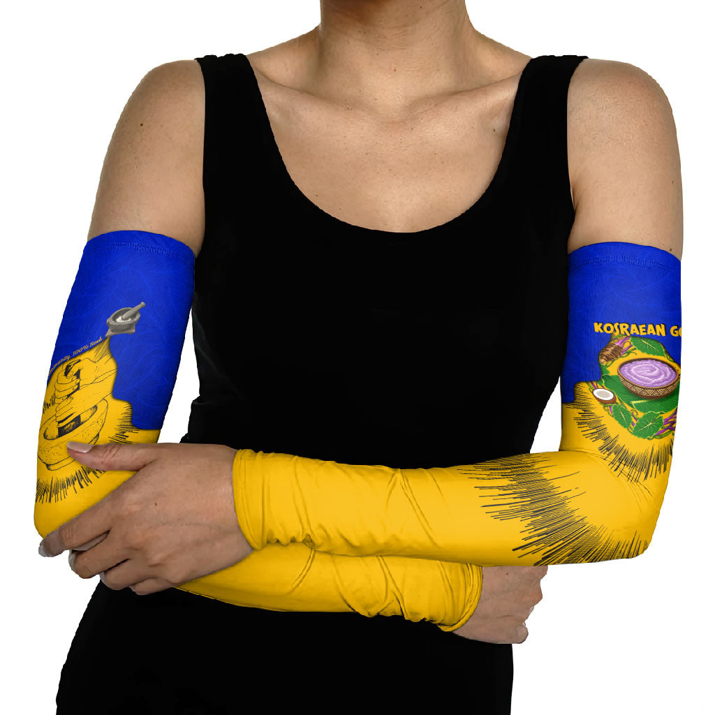 Kosrae Fafa Culinary Heritage Arm Sleeves Kosraean Gold Taro Tradition Illustration With Coconut Leaves