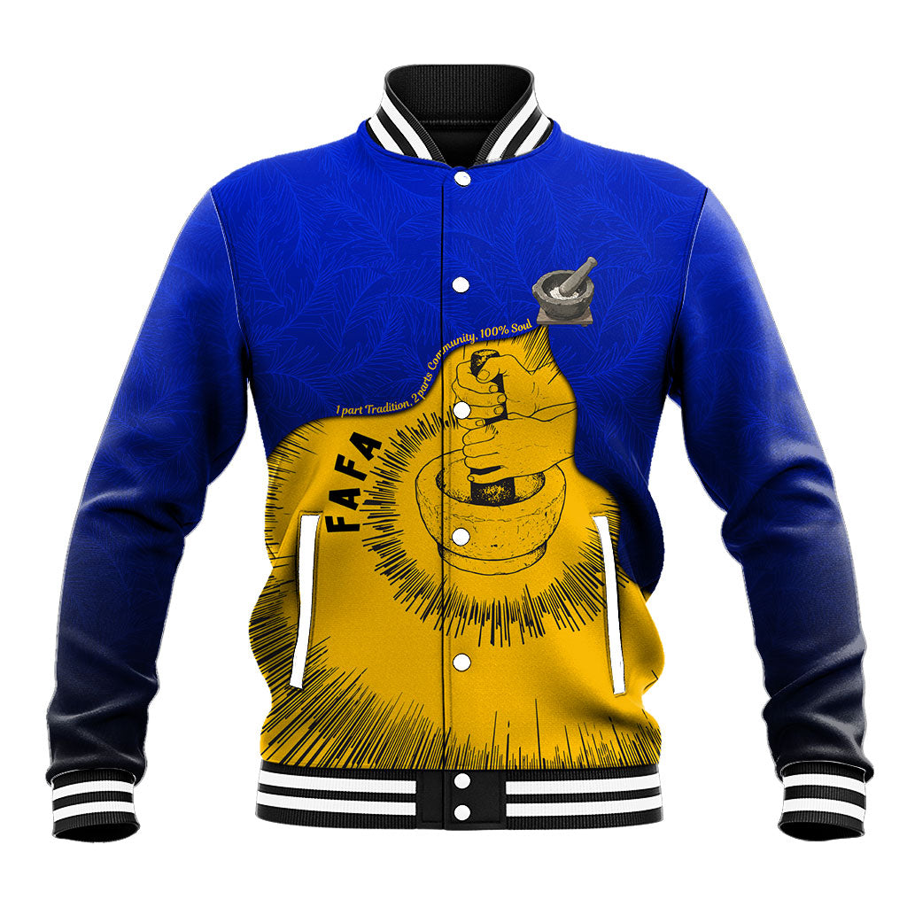 Kosrae Fafa Culinary Heritage Baseball Jacket Kosraean Gold Taro Tradition Illustration With Coconut Leaves TS04 Unisex Blue Yellow - Polynesian Pride