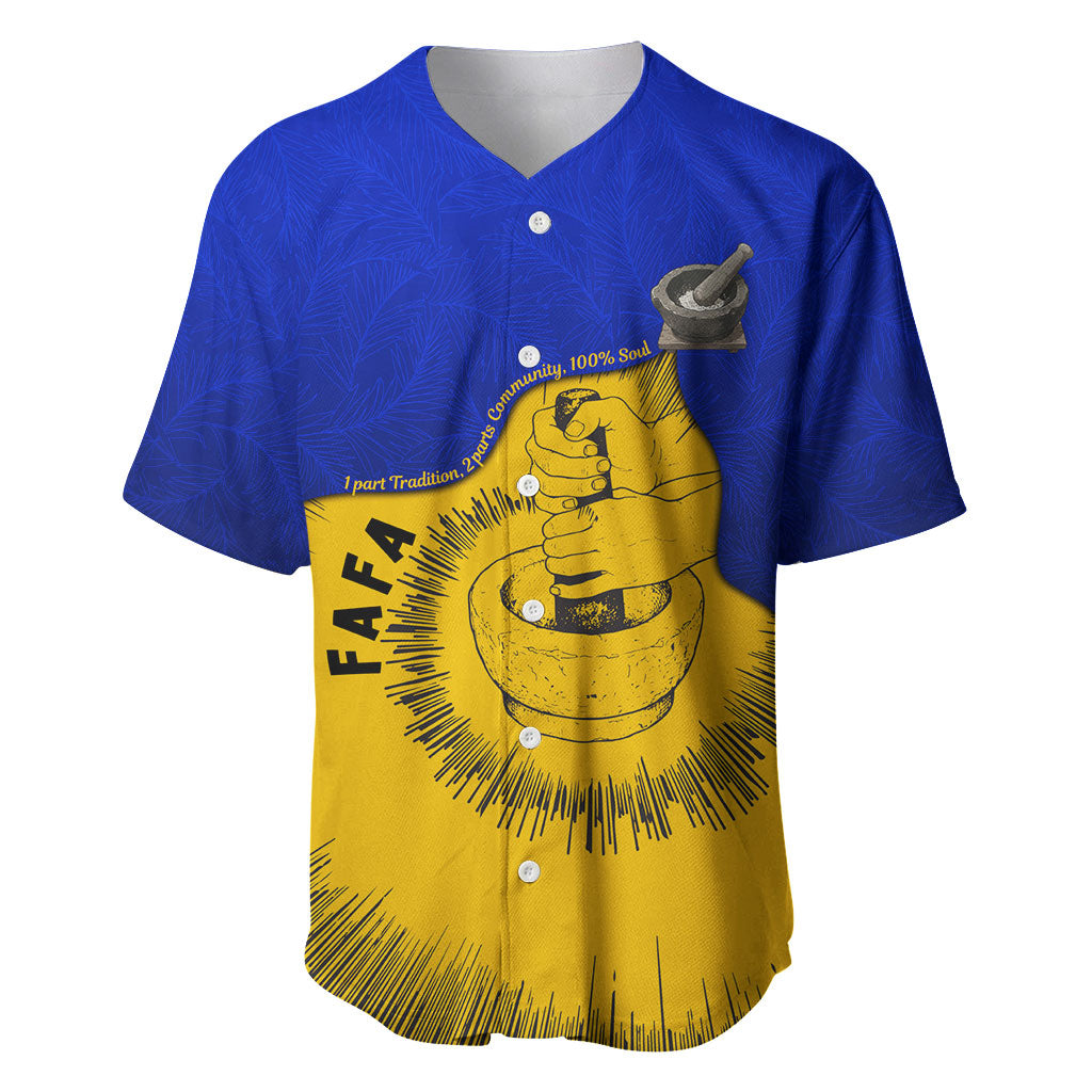 Kosrae Fafa Culinary Heritage Baseball Jersey Kosraean Gold Taro Tradition Illustration With Coconut Leaves TS04 Blue Yellow - Polynesian Pride