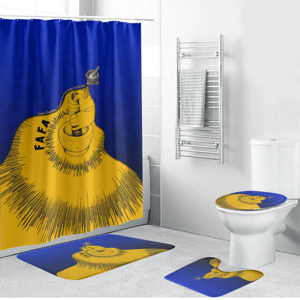 Kosrae Fafa Culinary Heritage Bathroom Set Kosraean Gold Taro Tradition Illustration With Coconut Leaves TS04 Bathroom Set (4 pcs) Blue Yellow - Polynesian Pride