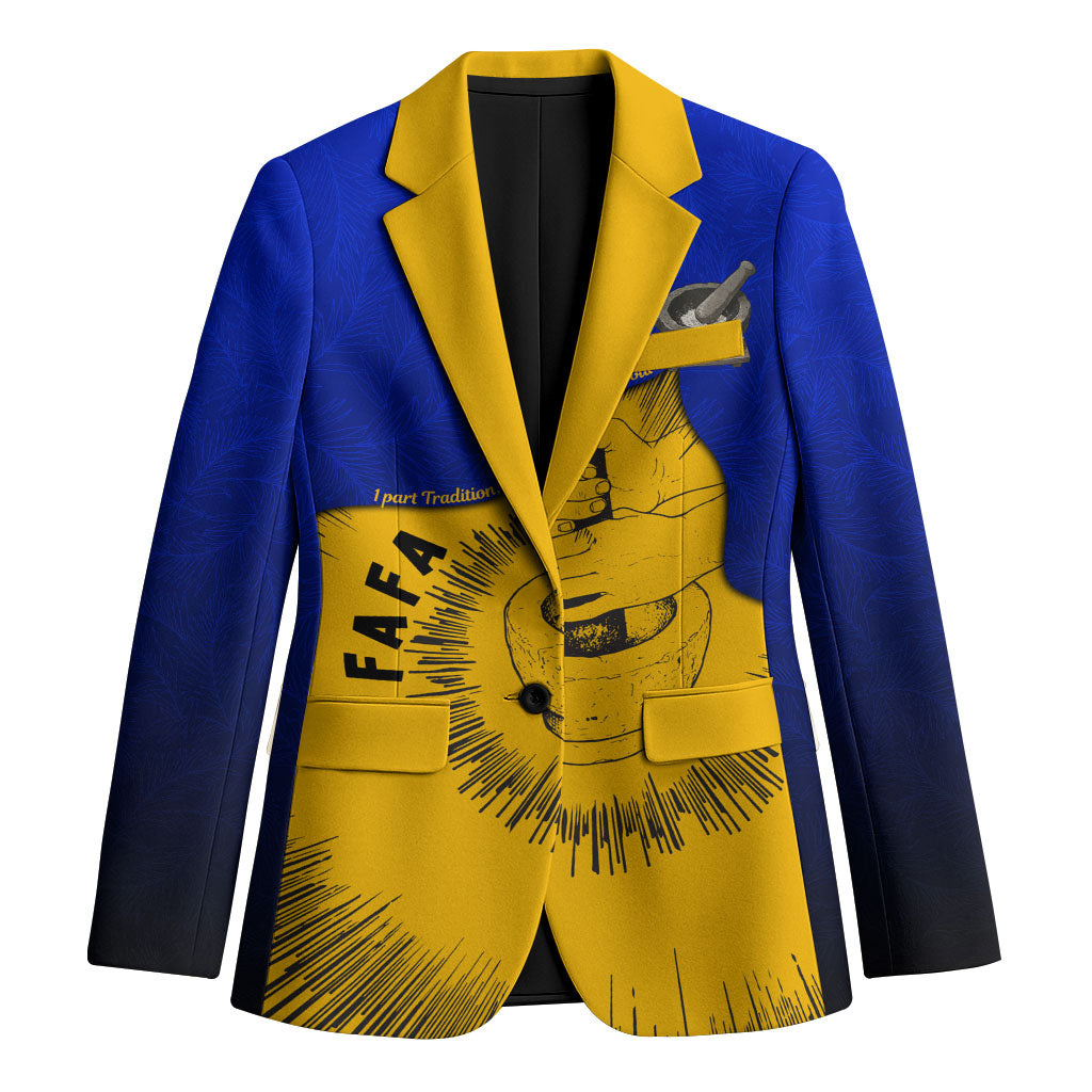 Kosrae Fafa Culinary Heritage Blazer Kosraean Gold Taro Tradition Illustration With Coconut Leaves TS04 Unisex Blue Yellow - Polynesian Pride