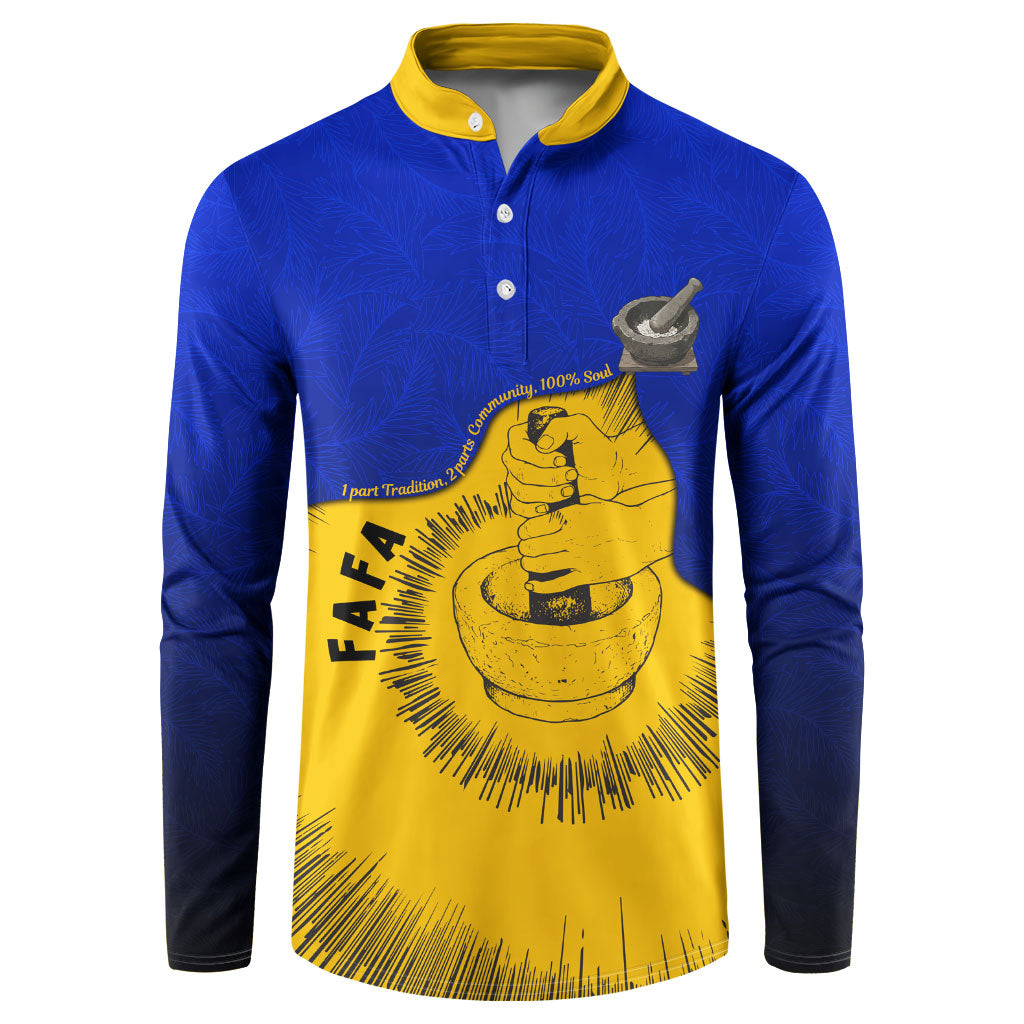 Kosrae Fafa Culinary Heritage Button Sweatshirt Kosraean Gold Taro Tradition Illustration With Coconut Leaves TS04 Blue Yellow - Polynesian Pride
