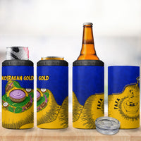 Kosrae Fafa Culinary Heritage 4 in 1 Can Cooler Tumbler Kosraean Gold Taro Tradition Illustration With Coconut Leaves