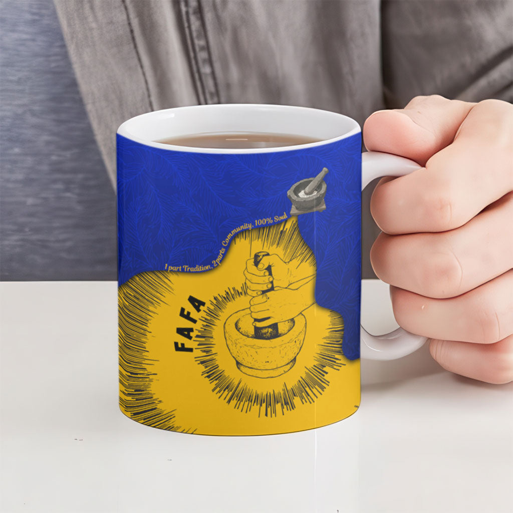 Kosrae Fafa Culinary Heritage Ceramic Mug Kosraean Gold Taro Tradition Illustration With Coconut Leaves
