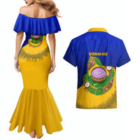 Kosrae Fafa Culinary Heritage Couples Matching Mermaid Dress and Hawaiian Shirt Kosraean Gold Taro Tradition Illustration With Coconut Leaves