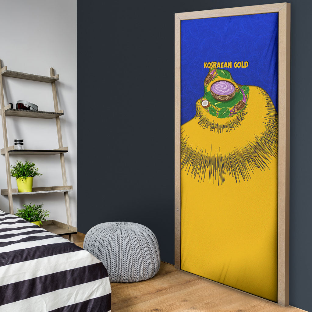Kosrae Fafa Culinary Heritage Door Cover Kosraean Gold Taro Tradition Illustration With Coconut Leaves
