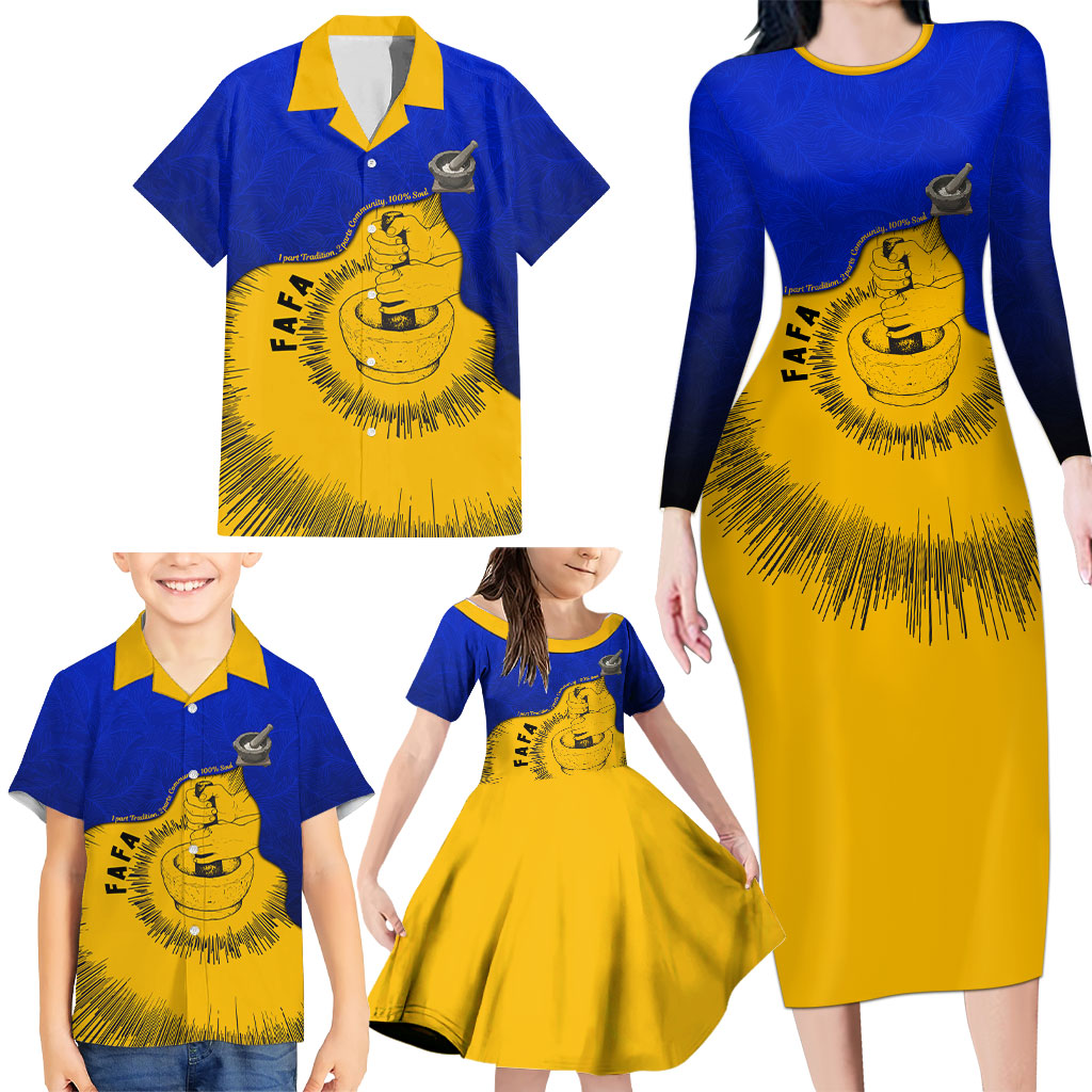 Kosrae Fafa Culinary Heritage Family Matching Long Sleeve Bodycon Dress and Hawaiian Shirt Kosraean Gold Taro Tradition Illustration With Coconut Leaves