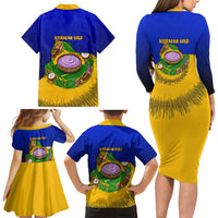Kosrae Fafa Culinary Heritage Family Matching Long Sleeve Bodycon Dress and Hawaiian Shirt Kosraean Gold Taro Tradition Illustration With Coconut Leaves