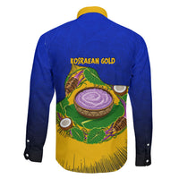Kosrae Fafa Culinary Heritage Family Matching Off Shoulder Short Dress and Hawaiian Shirt Kosraean Gold Taro Tradition Illustration With Coconut Leaves