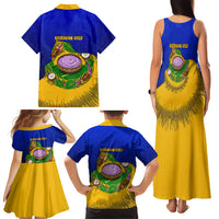 Kosrae Fafa Culinary Heritage Family Matching Tank Maxi Dress and Hawaiian Shirt Kosraean Gold Taro Tradition Illustration With Coconut Leaves