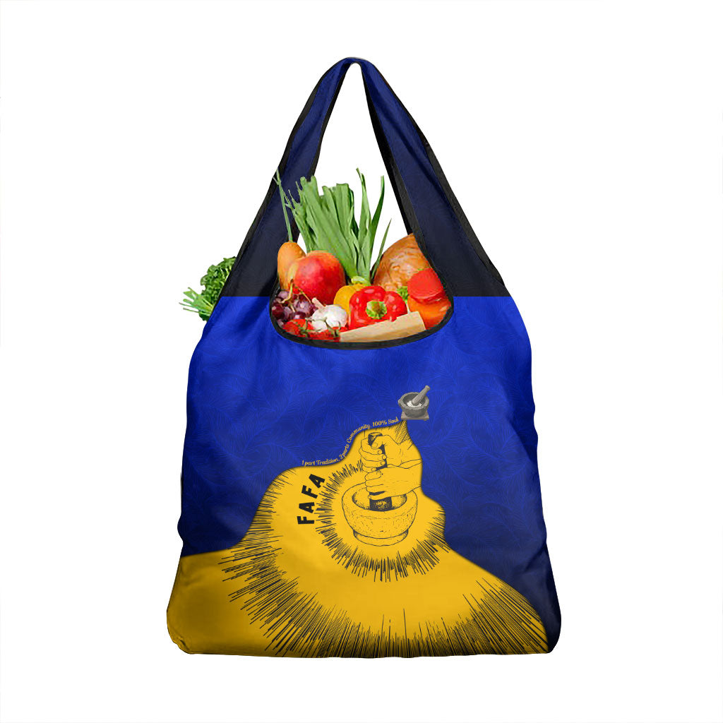 Kosrae Fafa Culinary Heritage Grocery Bag Kosraean Gold Taro Tradition Illustration With Coconut Leaves