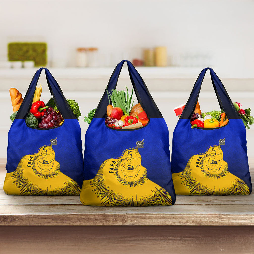 Kosrae Fafa Culinary Heritage Grocery Bag Kosraean Gold Taro Tradition Illustration With Coconut Leaves