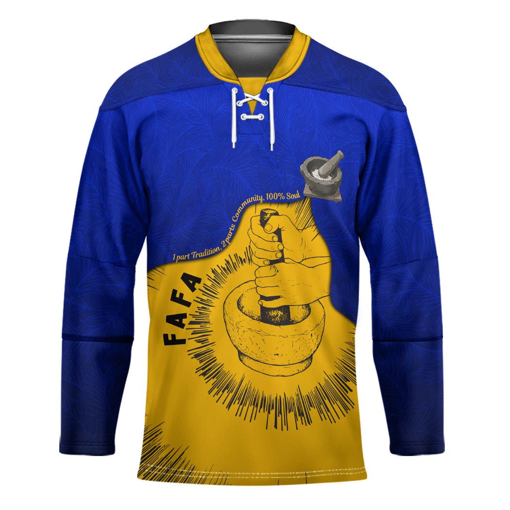 Kosrae Fafa Culinary Heritage Hockey Jersey Kosraean Gold Taro Tradition Illustration With Coconut Leaves TS04 Unisex Blue Yellow - Polynesian Pride