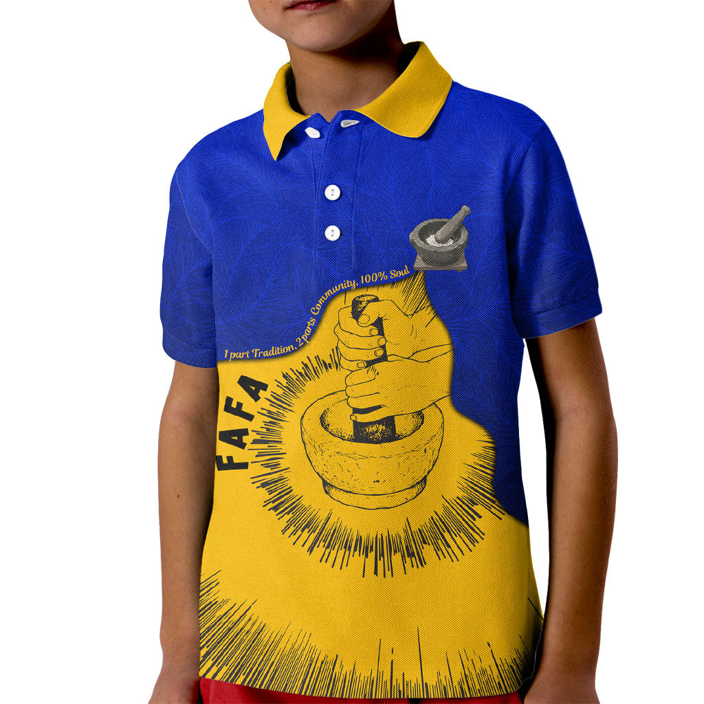 Kosrae Fafa Culinary Heritage Kid Polo Shirt Kosraean Gold Taro Tradition Illustration With Coconut Leaves