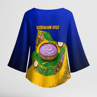 Kosrae Fafa Culinary Heritage Kimono Sleeve Blouse Kosraean Gold Taro Tradition Illustration With Coconut Leaves
