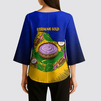 Kosrae Fafa Culinary Heritage Kimono Sleeve Blouse Kosraean Gold Taro Tradition Illustration With Coconut Leaves