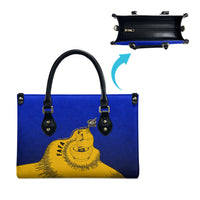 Kosrae Fafa Culinary Heritage Leather Bag Kosraean Gold Taro Tradition Illustration With Coconut Leaves
