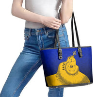Kosrae Fafa Culinary Heritage Leather Tote Bag Kosraean Gold Taro Tradition Illustration With Coconut Leaves