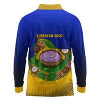 Kosrae Fafa Culinary Heritage Long Sleeve Polo Shirt Kosraean Gold Taro Tradition Illustration With Coconut Leaves