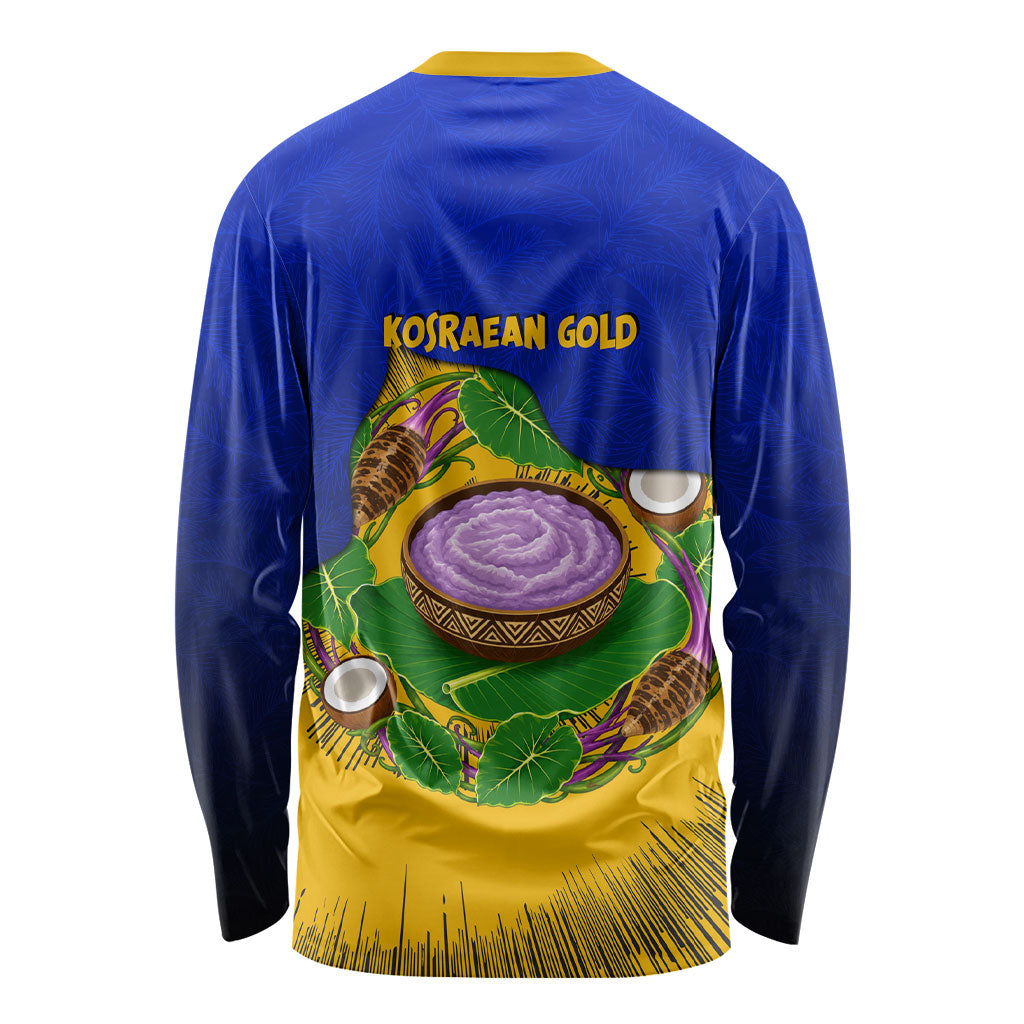 Kosrae Fafa Culinary Heritage Long Sleeve Shirt Kosraean Gold Taro Tradition Illustration With Coconut Leaves