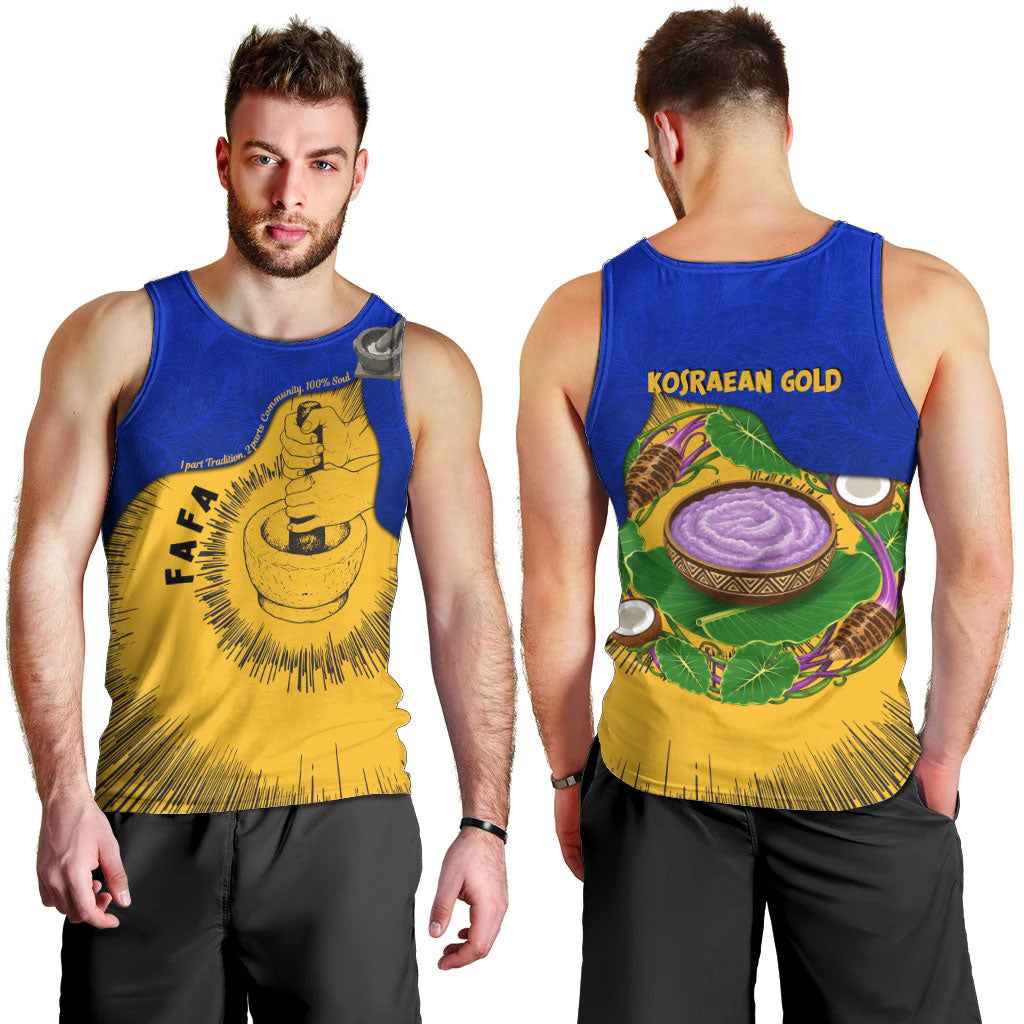 Kosrae Fafa Culinary Heritage Men Tank Top Kosraean Gold Taro Tradition Illustration With Coconut Leaves