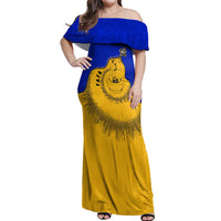 Kosrae Fafa Culinary Heritage Off Shoulder Maxi Dress Kosraean Gold Taro Tradition Illustration With Coconut Leaves