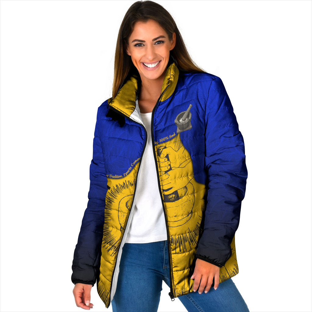 Kosrae Fafa Culinary Heritage Padded Jacket Kosraean Gold Taro Tradition Illustration With Coconut Leaves