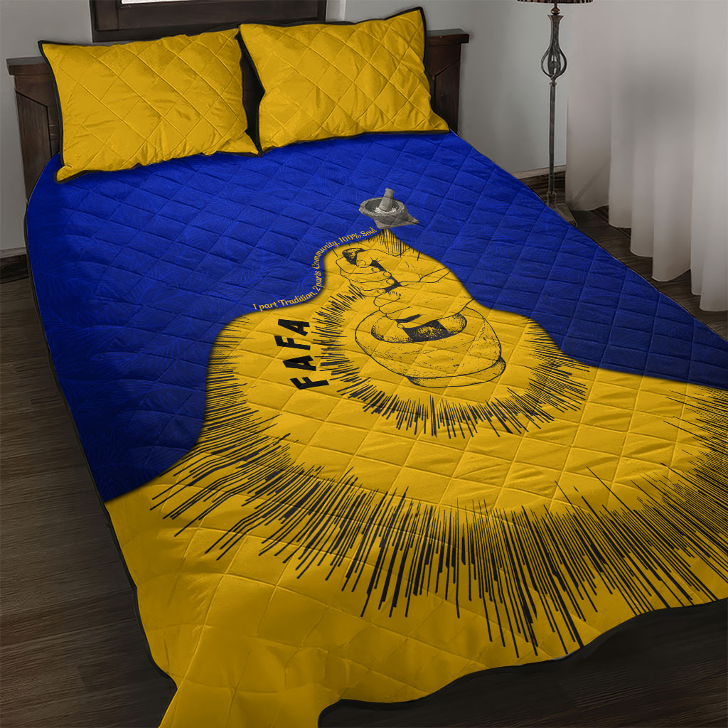 Kosrae Fafa Culinary Heritage Quilt Bed Set Kosraean Gold Taro Tradition Illustration With Coconut Leaves TS04 Blue Yellow - Polynesian Pride