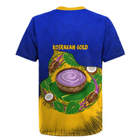 Kosrae Fafa Culinary Heritage Rugby Jersey Kosraean Gold Taro Tradition Illustration With Coconut Leaves