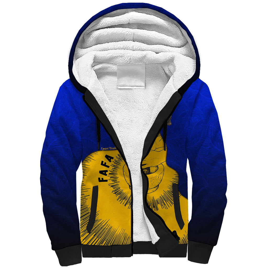 Kosrae Fafa Culinary Heritage Sherpa Hoodie Kosraean Gold Taro Tradition Illustration With Coconut Leaves TS04 Unisex Blue Yellow - Polynesian Pride