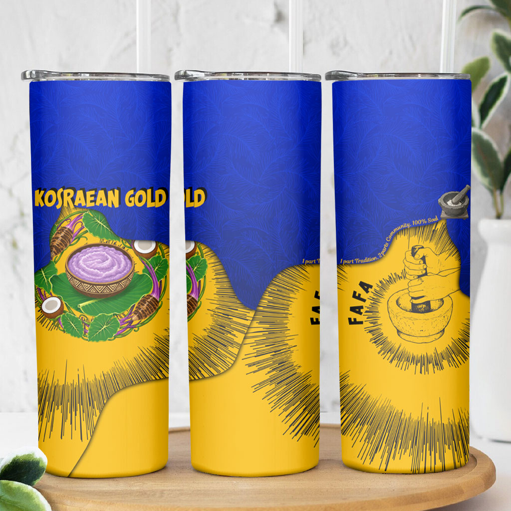 Kosrae Fafa Culinary Heritage Skinny Tumbler Kosraean Gold Taro Tradition Illustration With Coconut Leaves