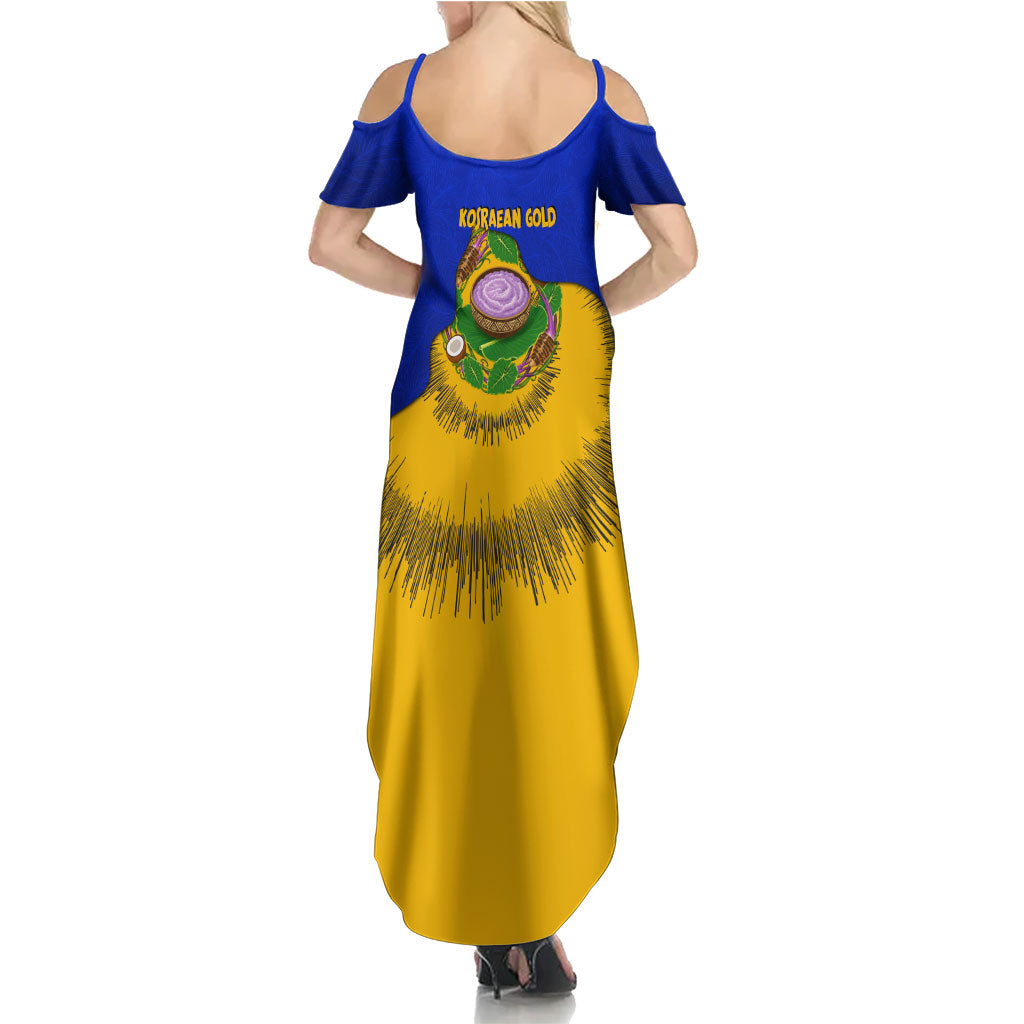 Kosrae Fafa Culinary Heritage Summer Maxi Dress Kosraean Gold Taro Tradition Illustration With Coconut Leaves