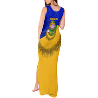 Kosrae Fafa Culinary Heritage Tank Maxi Dress Kosraean Gold Taro Tradition Illustration With Coconut Leaves