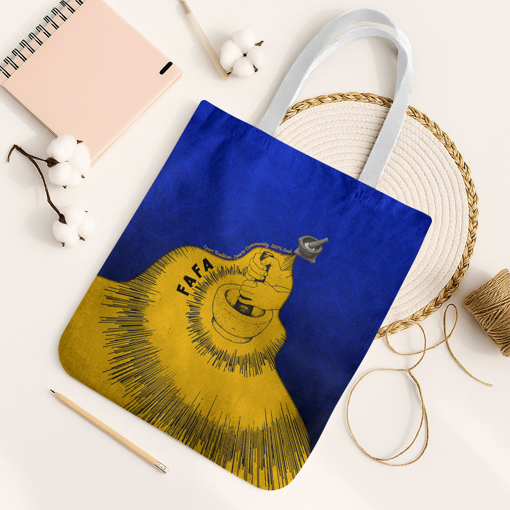 Kosrae Fafa Culinary Heritage Tote Bag Kosraean Gold Taro Tradition Illustration With Coconut Leaves