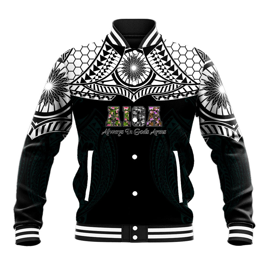 AIGA Always In Gods Arms Samoa Baseball Jacket Polynesian Tribal Tattoo Art Family Heritage Faith