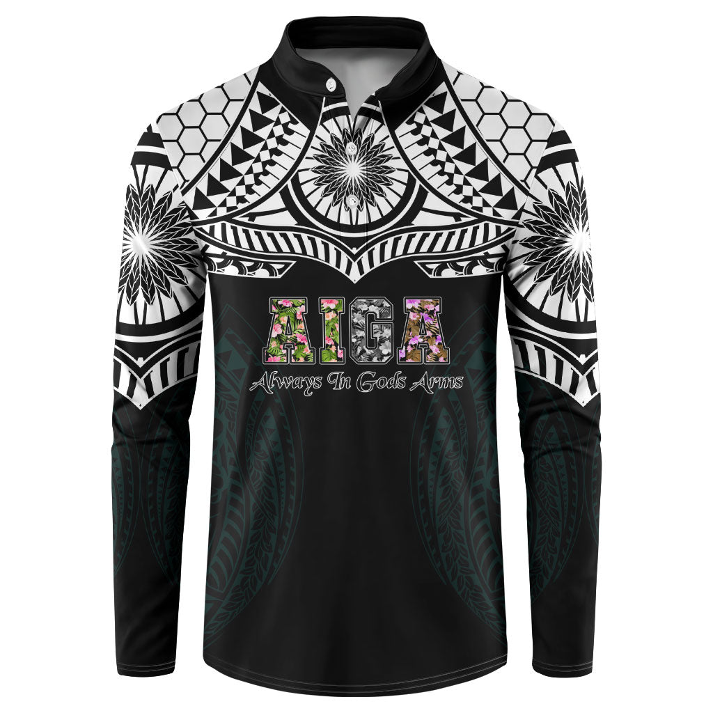 AIGA Always In Gods Arms Samoa Button Sweatshirt Polynesian Tribal Tattoo Art Family Heritage Faith TS04 Black White - Polynesian Pride
