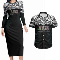 AIGA Always In Gods Arms Samoa Couples Matching Long Sleeve Bodycon Dress and Hawaiian Shirt Polynesian Tribal Tattoo Art Family Heritage Faith TS04 Black White - Polynesian Pride