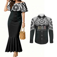 AIGA Always In Gods Arms Samoa Couples Matching Mermaid Dress and Long Sleeve Button Shirt Polynesian Tribal Tattoo Art Family Heritage Faith TS04 Black White - Polynesian Pride