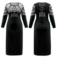 AIGA Always In Gods Arms Samoa Family Matching Long Sleeve Bodycon Dress and Hawaiian Shirt Polynesian Tribal Tattoo Art Family Heritage Faith TS04 Mom's Dress Black White - Polynesian Pride