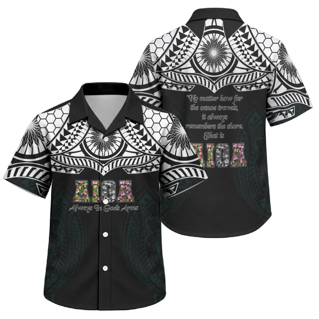 AIGA Always In Gods Arms Samoa Family Matching Mermaid Dress and Hawaiian Shirt Polynesian Tribal Tattoo Art Family Heritage Faith TS04 Son's Shirt Black White - Polynesian Pride