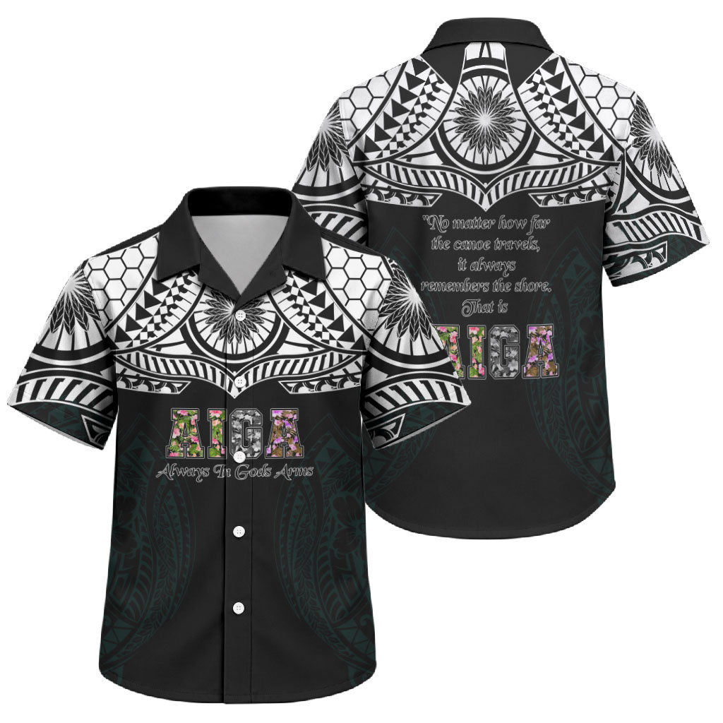 AIGA Always In Gods Arms Samoa Family Matching Off The Shoulder Long Sleeve Dress and Hawaiian Shirt Polynesian Tribal Tattoo Art Family Heritage Faith TS04 Son's Shirt Black White - Polynesian Pride