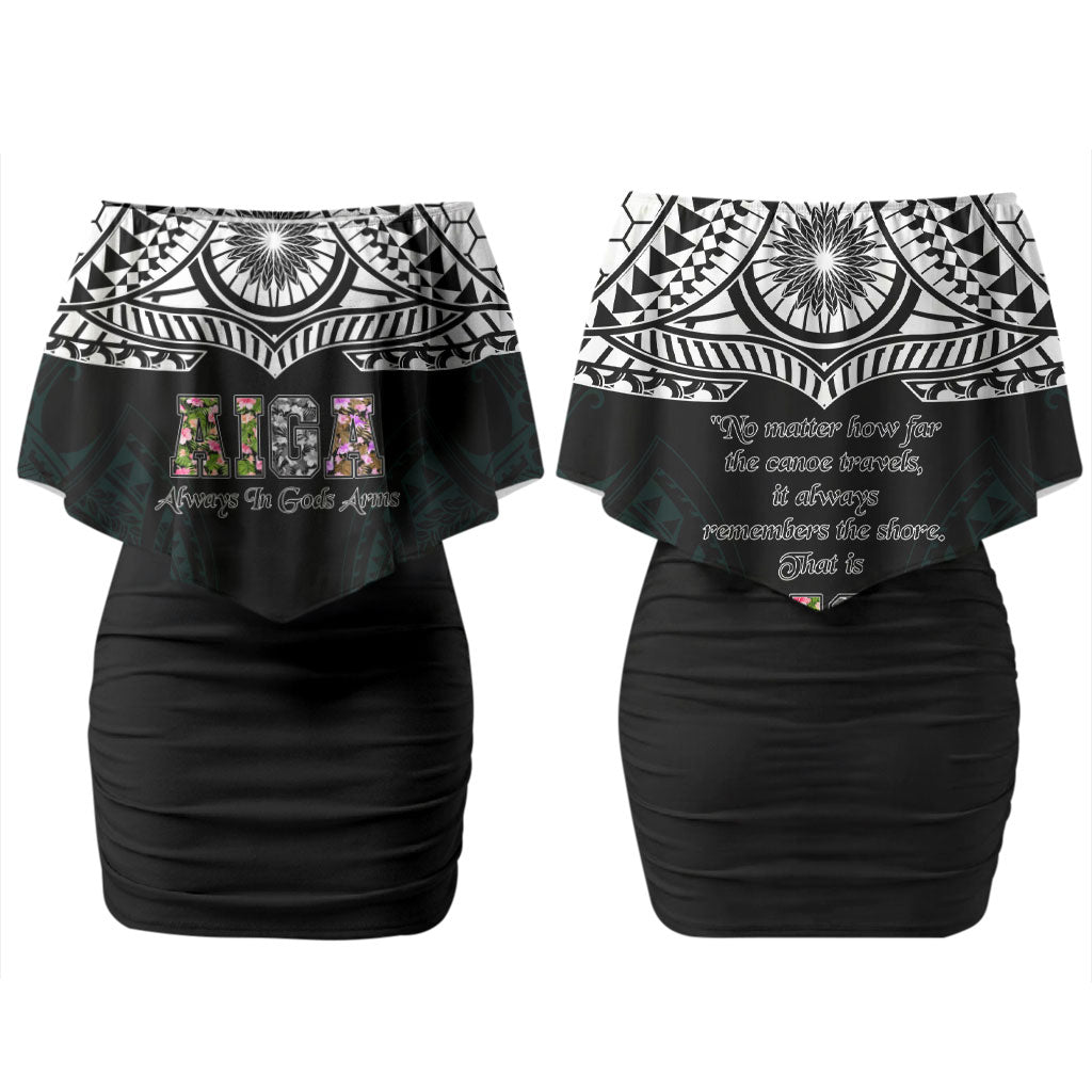 AIGA Always In Gods Arms Samoa Family Matching Off Shoulder Short Dress and Hawaiian Shirt Polynesian Tribal Tattoo Art Family Heritage Faith TS04 Mom's Dress Black White - Polynesian Pride