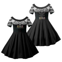 AIGA Always In Gods Arms Samoa Family Matching Off Shoulder Short Dress and Hawaiian Shirt Polynesian Tribal Tattoo Art Family Heritage Faith TS04 Daughter's Dress Black White - Polynesian Pride