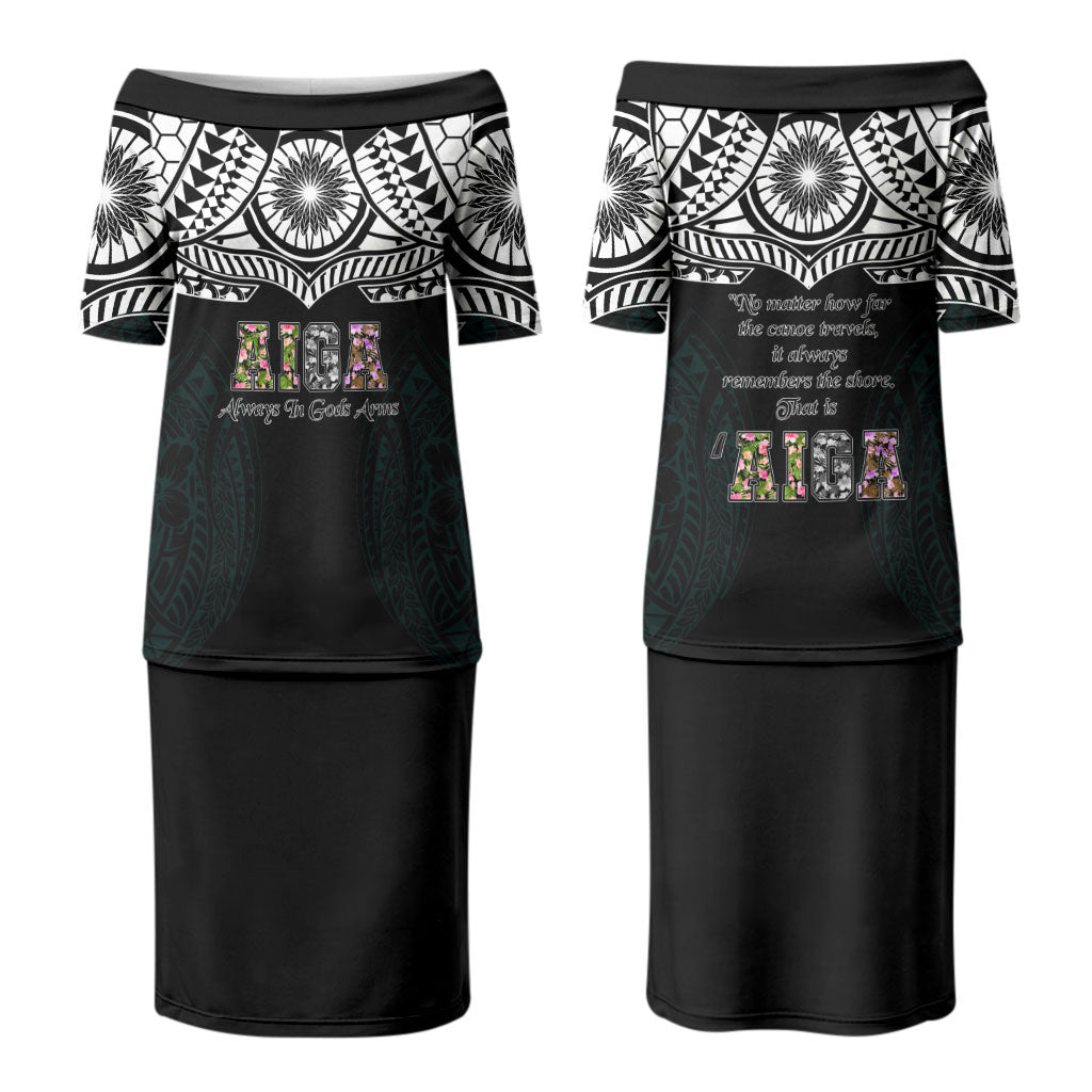 AIGA Always In Gods Arms Samoa Family Matching Puletasi and Hawaiian Shirt Polynesian Tribal Tattoo Art Family Heritage Faith TS04 Mom's Dress Black White - Polynesian Pride