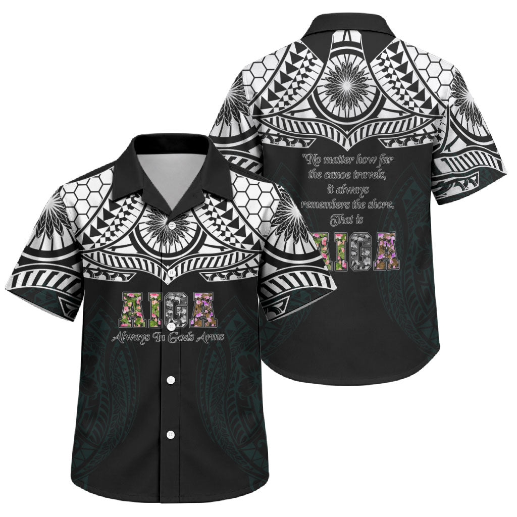 AIGA Always In Gods Arms Samoa Family Matching Puletasi and Hawaiian Shirt Polynesian Tribal Tattoo Art Family Heritage Faith TS04 Son's Shirt Black White - Polynesian Pride