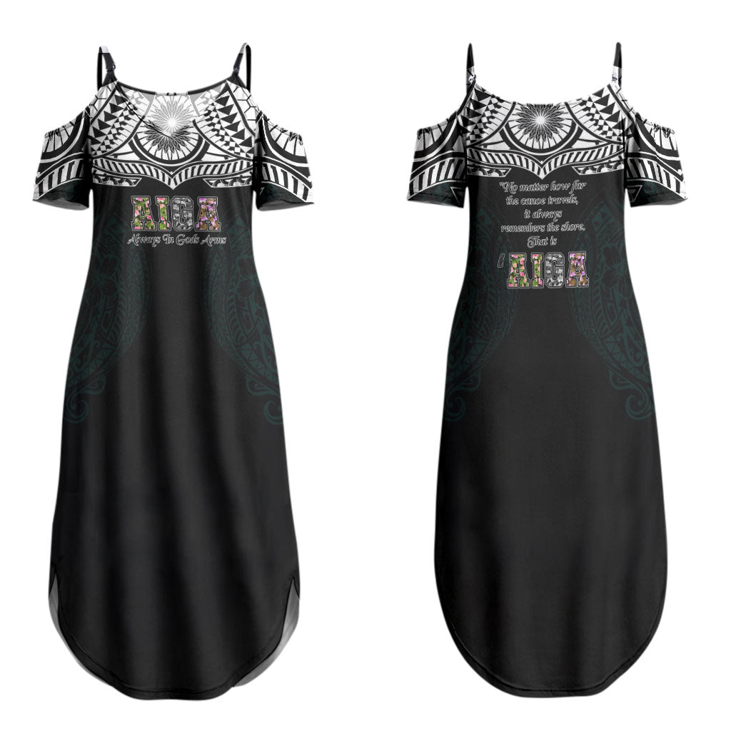 AIGA Always In Gods Arms Samoa Family Matching Summer Maxi Dress and Hawaiian Shirt Polynesian Tribal Tattoo Art Family Heritage Faith TS04 Mom's Dress Black White - Polynesian Pride