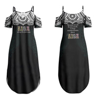 AIGA Always In Gods Arms Samoa Family Matching Summer Maxi Dress and Hawaiian Shirt Polynesian Tribal Tattoo Art Family Heritage Faith TS04 Mom's Dress Black White - Polynesian Pride