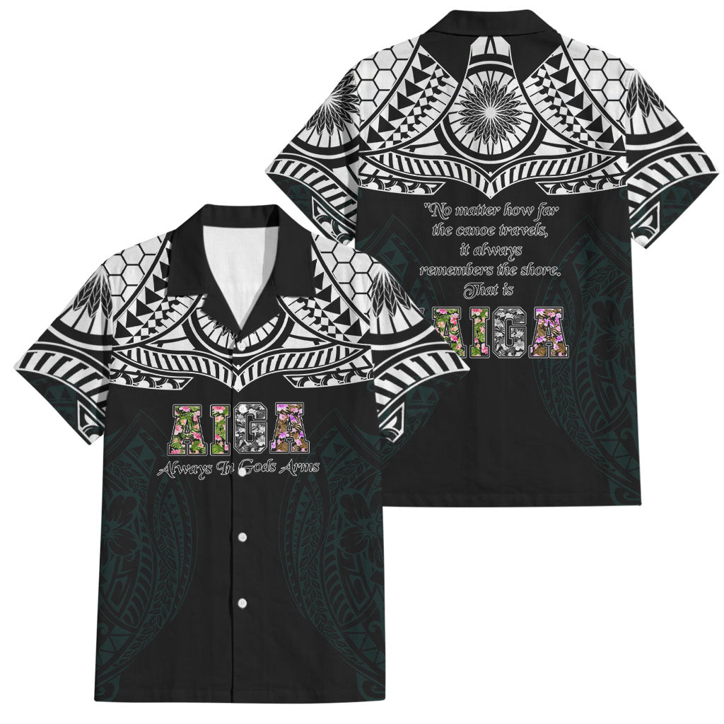 AIGA Always In Gods Arms Samoa Family Matching Summer Maxi Dress and Hawaiian Shirt Polynesian Tribal Tattoo Art Family Heritage Faith TS04 Dad's Shirt - Short Sleeve Black White - Polynesian Pride