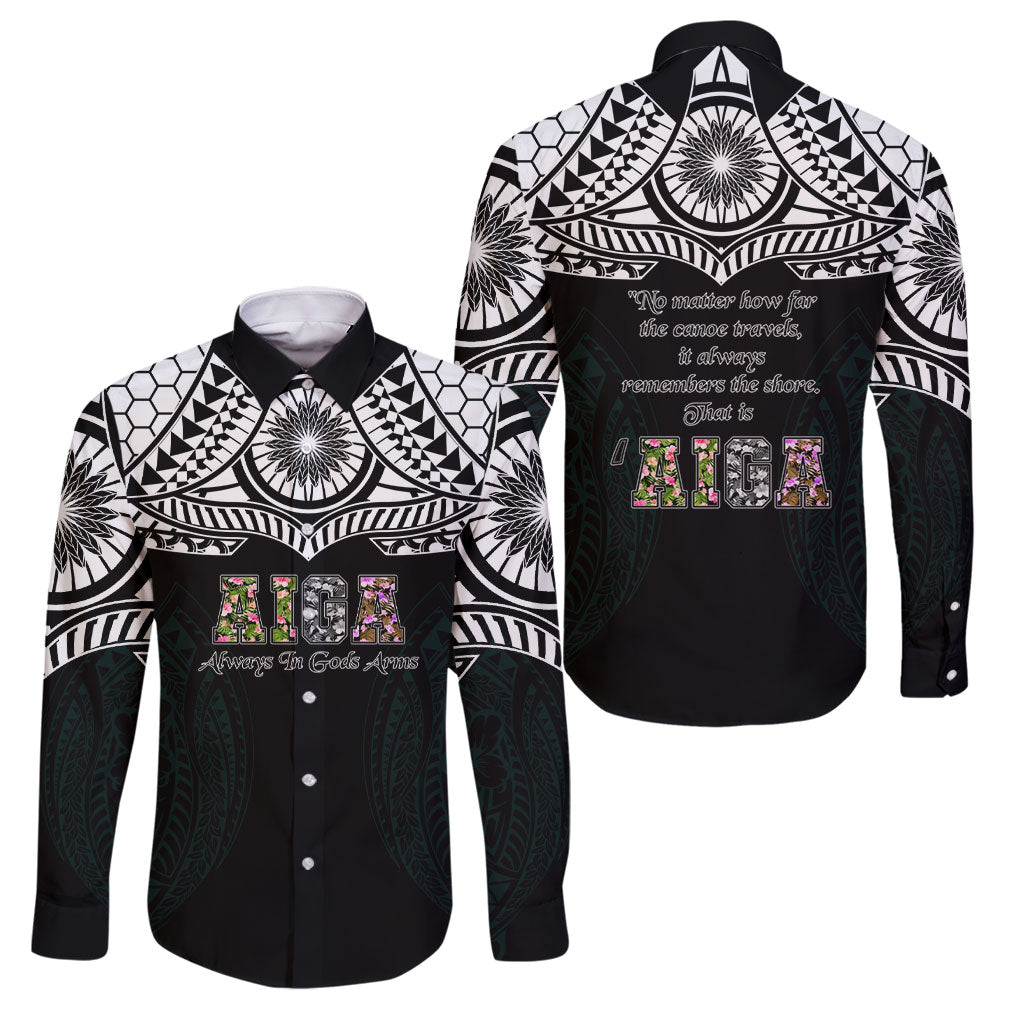 AIGA Always In Gods Arms Samoa Family Matching Summer Maxi Dress and Hawaiian Shirt Polynesian Tribal Tattoo Art Family Heritage Faith TS04 Dad's Shirt - Long Sleeve Black White - Polynesian Pride
