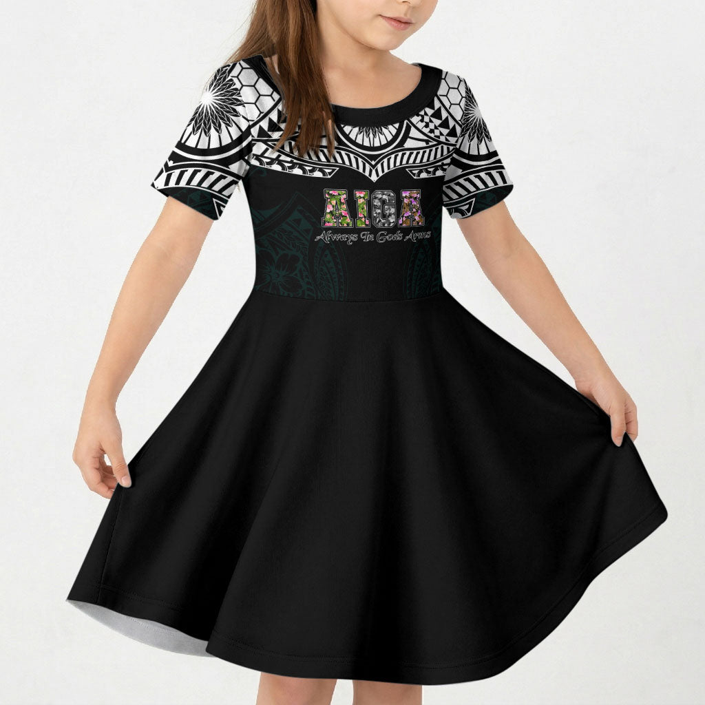 AIGA Always In Gods Arms Samoa Kid Short Sleeve Dress Polynesian Tribal Tattoo Art Family Heritage Faith
